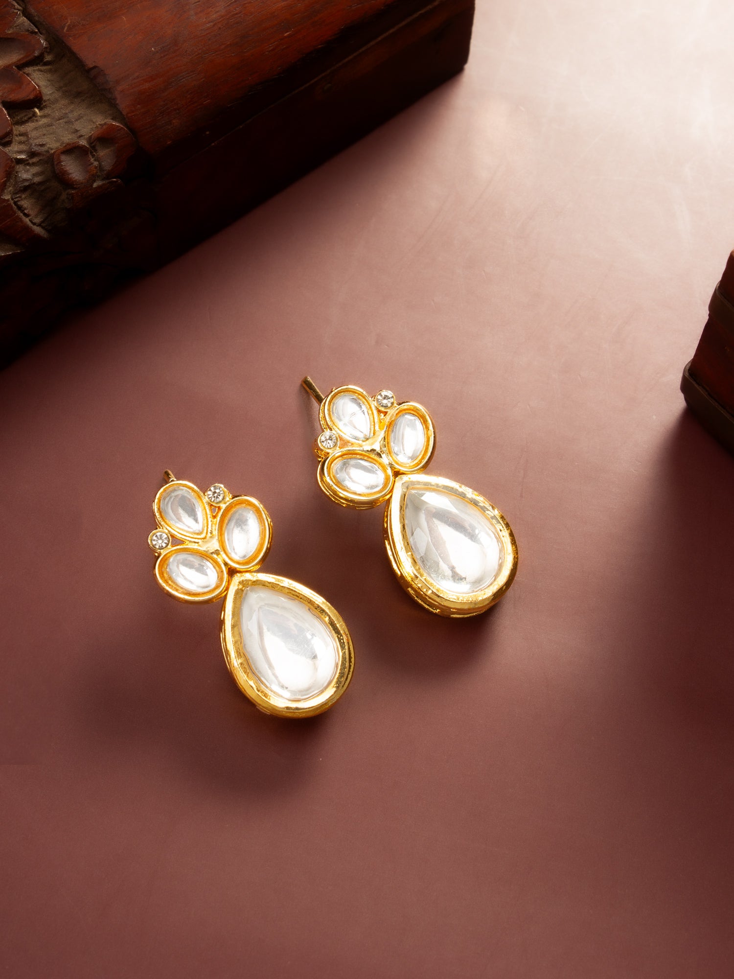 Aadita Gold Plated Statement White Stone Cluster Earrings