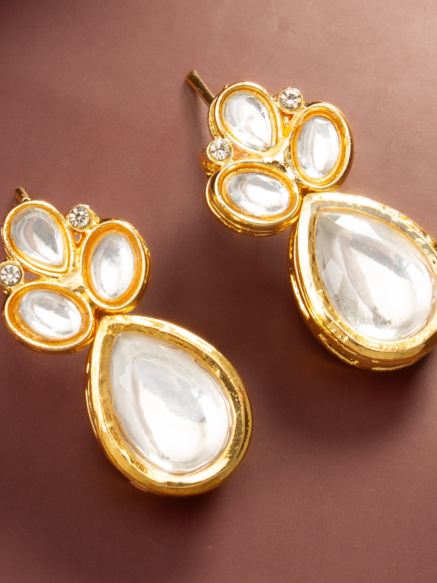 Aadita Gold Plated Statement White Stone Cluster Earrings