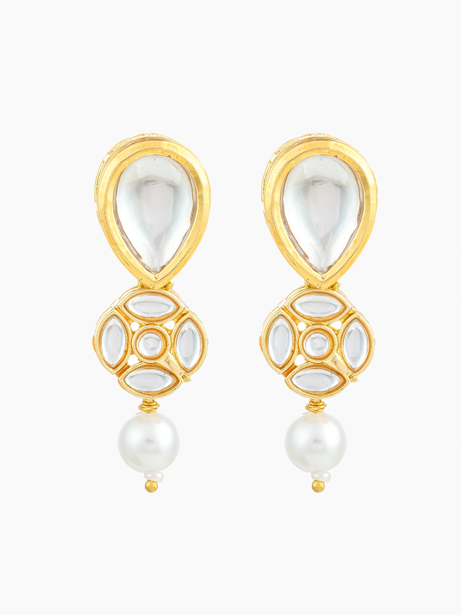Aadita Gold Plated Long Pear Drop Earrings with Pearl Dangle
