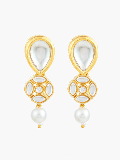 Aadita Gold Plated Long Pear Drop Earrings with Pearl Dangle