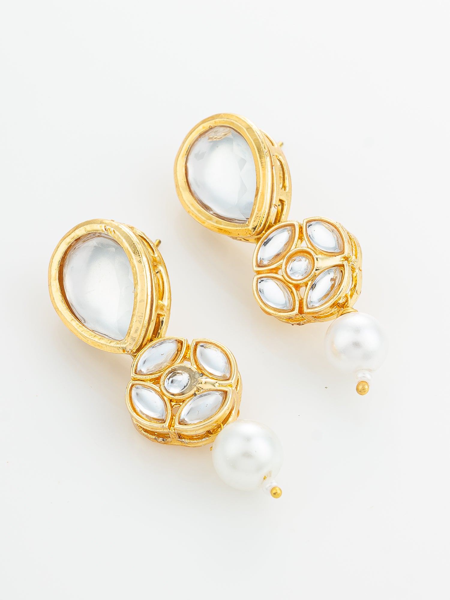 Aadita Gold Plated Long Pear Drop Earrings with Pearl Dangle