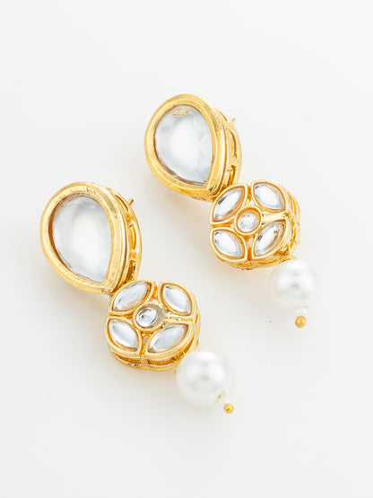 Aadita Gold Plated Long Pear Drop Earrings with Pearl Dangle