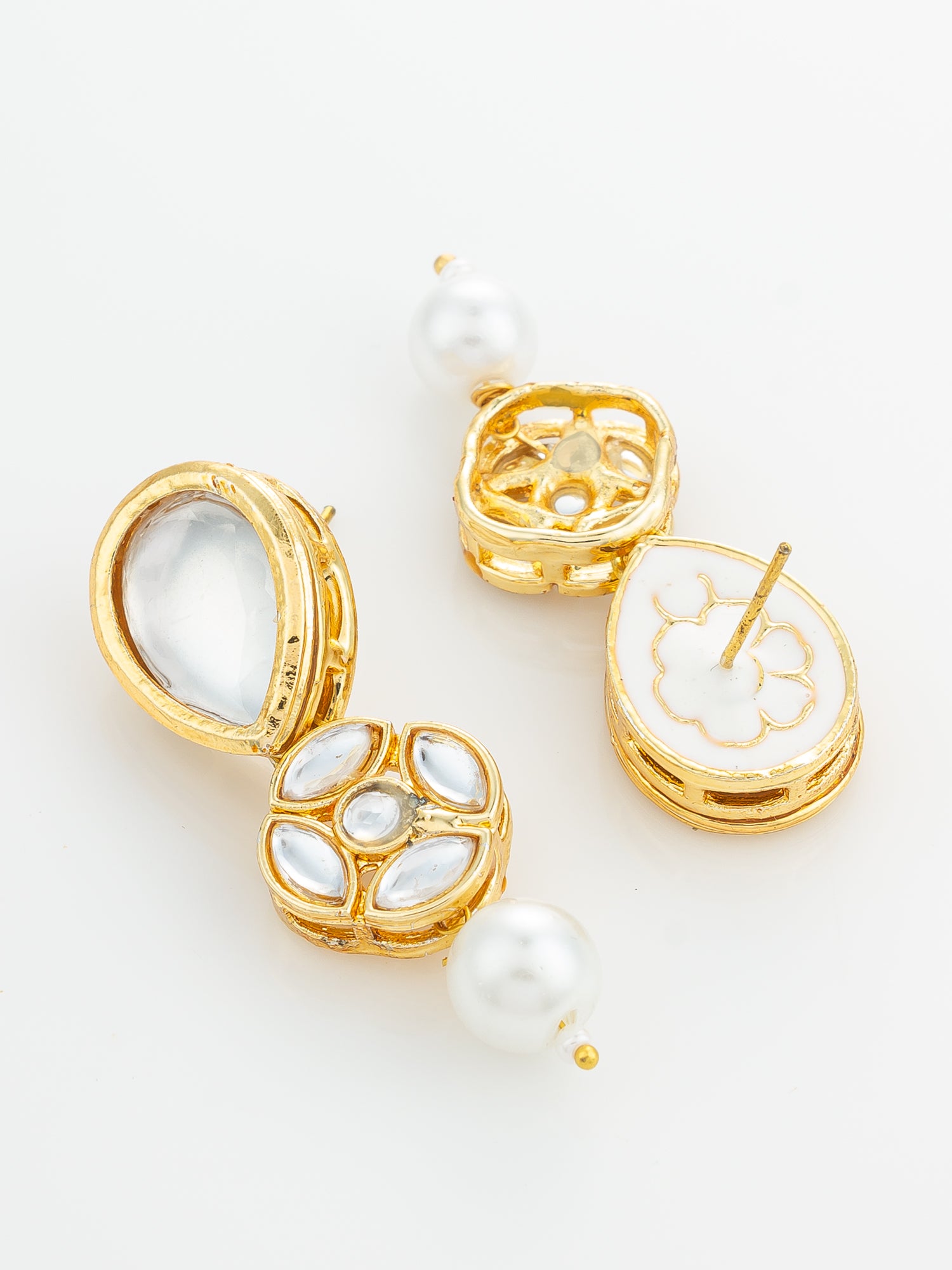 Aadita Gold Plated Long Pear Drop Earrings with Pearl Dangle