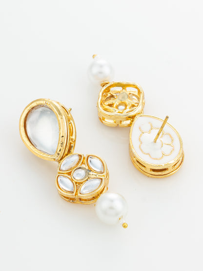 Aadita Gold Plated Long Pear Drop Earrings with Pearl Dangle