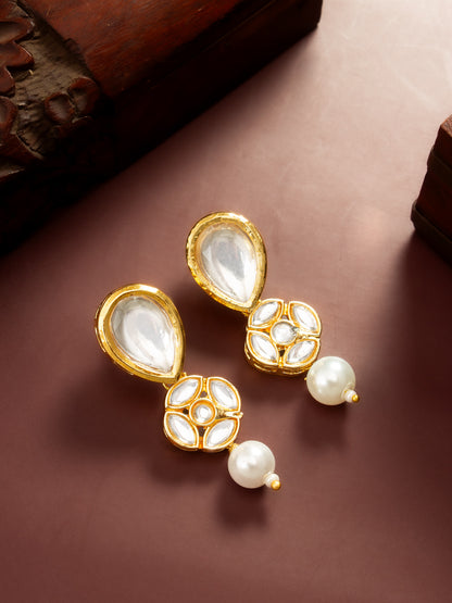 Aadita Gold Plated Long Pear Drop Earrings with Pearl Dangle