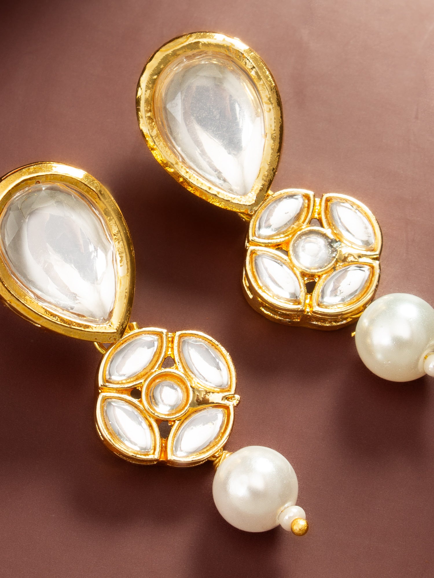 Aadita Gold Plated Long Pear Drop Earrings with Pearl Dangle