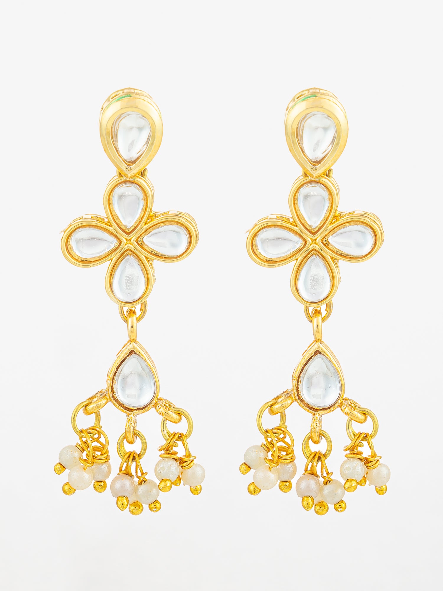 Aadita Floral Kundan Dangler Earrings with Pearl Accents