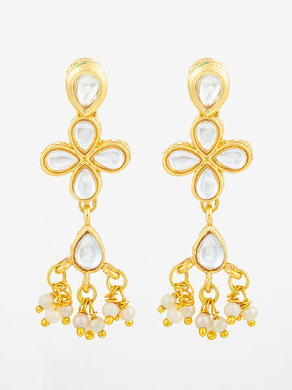 Aadita Floral Kundan Dangler Earrings with Pearl Accents
