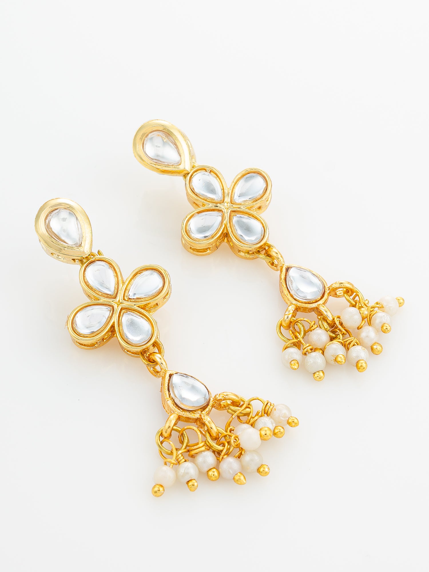 Aadita Floral Kundan Dangler Earrings with Pearl Accents