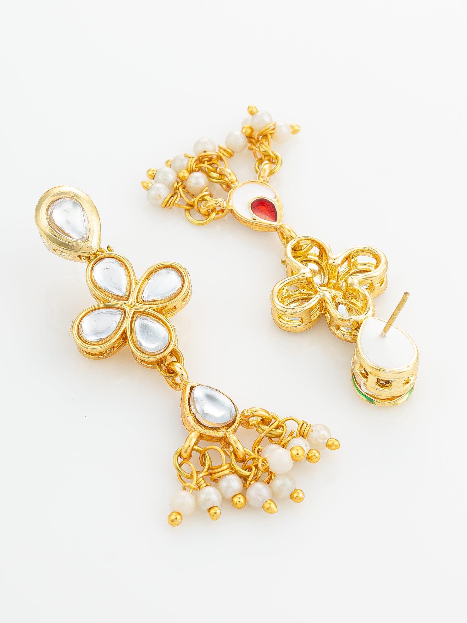 Aadita Floral Kundan Dangler Earrings with Pearl Accents