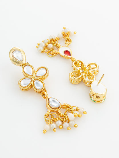 Aadita Floral Kundan Dangler Earrings with Pearl Accents