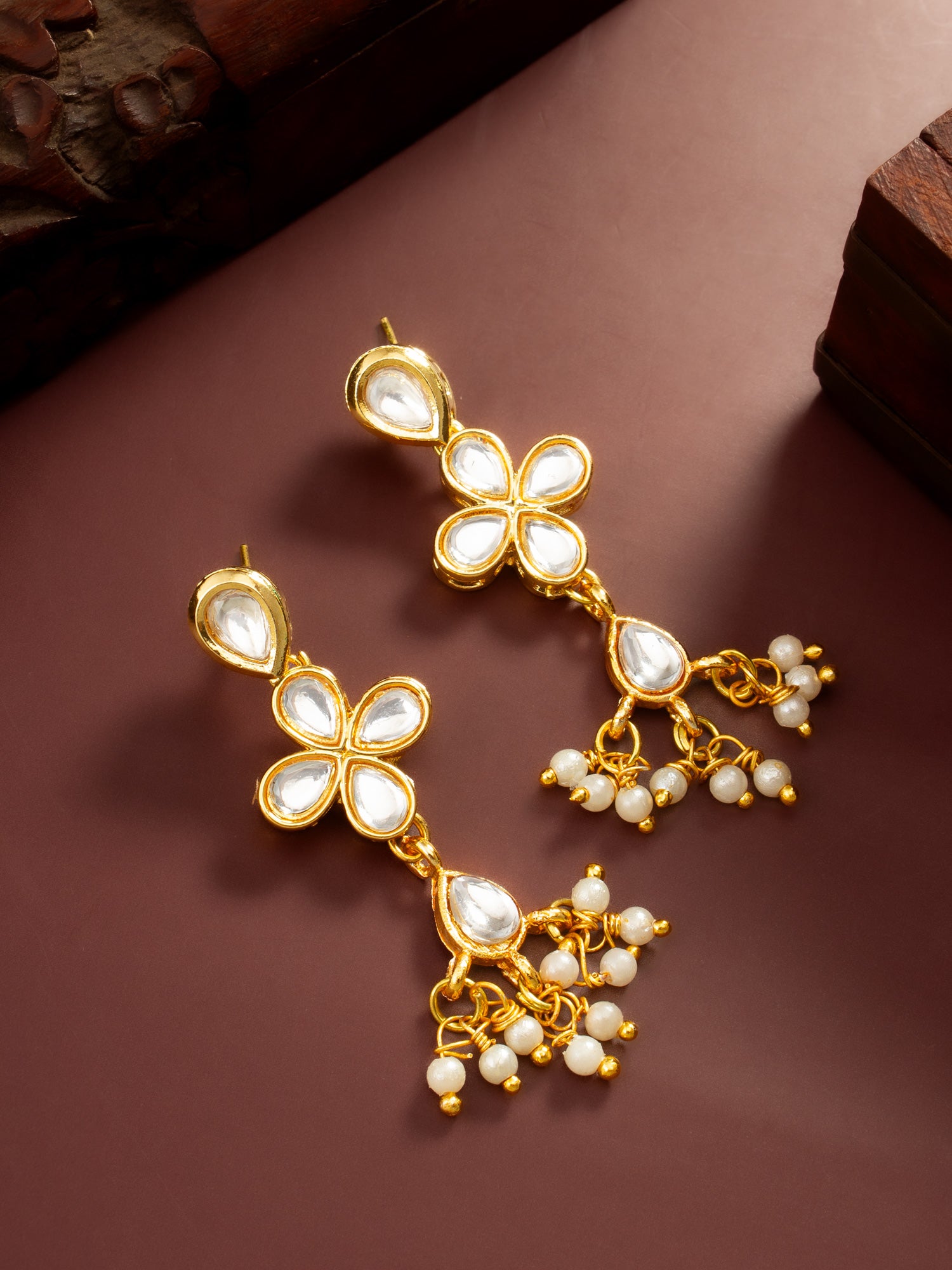 Aadita Floral Kundan Dangler Earrings with Pearl Accents