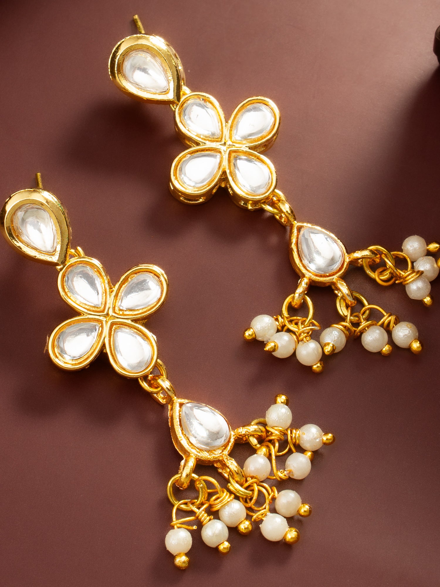 Aadita Floral Kundan Dangler Earrings with Pearl Accents
