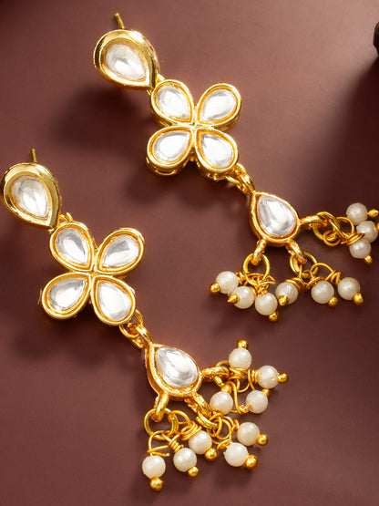 Aadita Floral Kundan Dangler Earrings with Pearl Accents