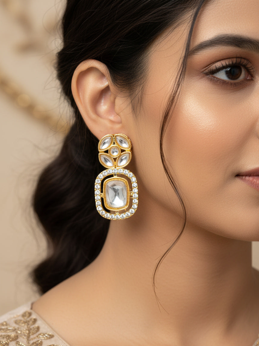 Aadita Geometric Crystal Statement Earrings