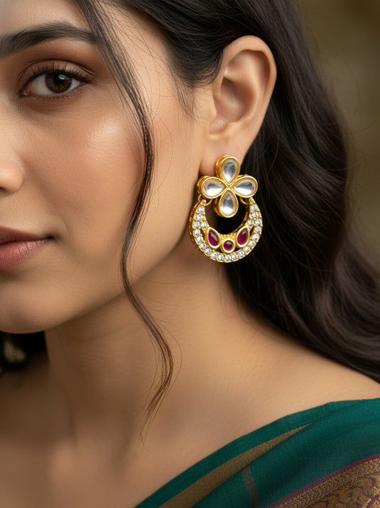Aadita Ruby Red Accent Chandbali Earrings