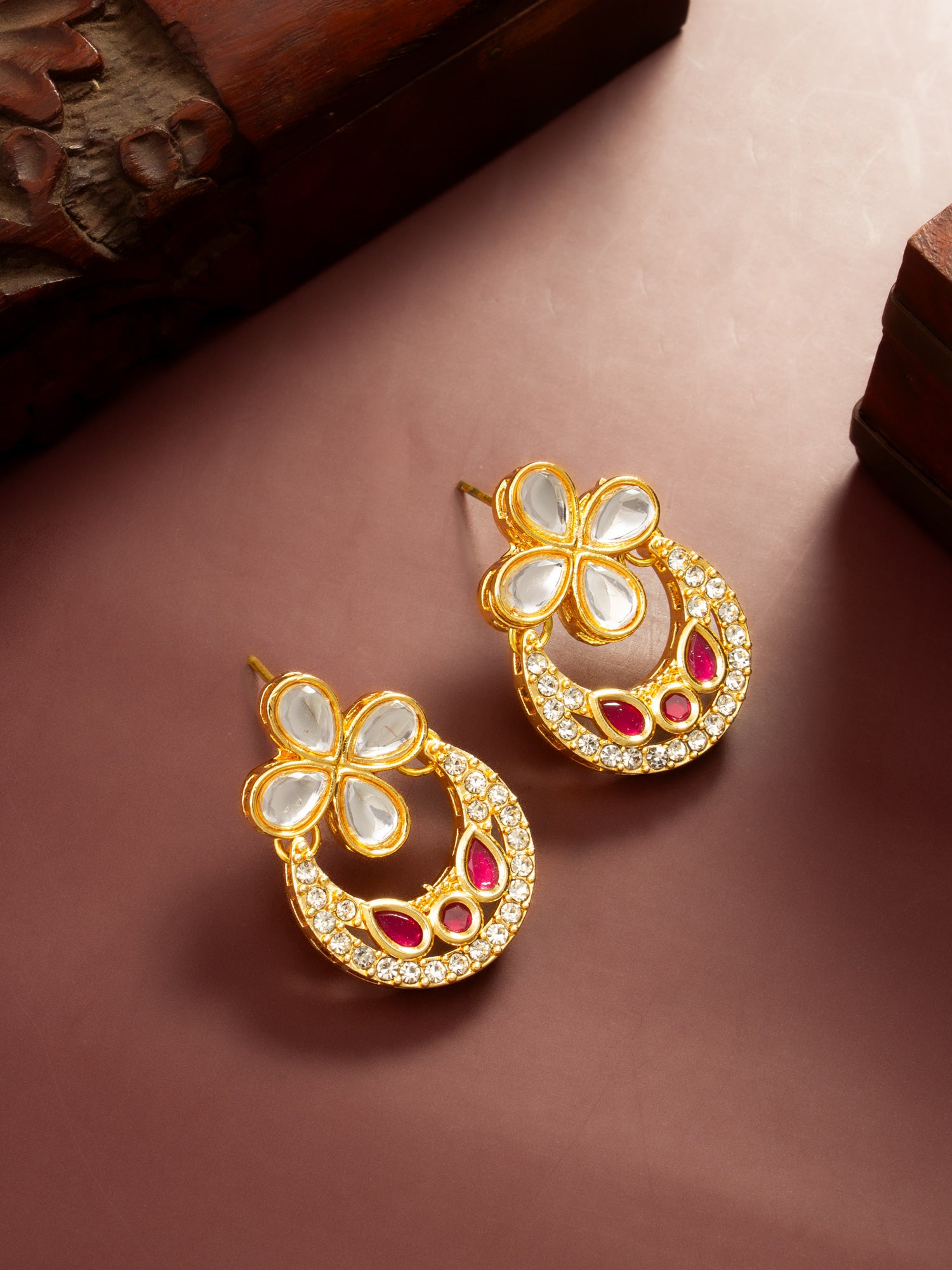 Aadita Ruby Red Accent Chandbali Earrings