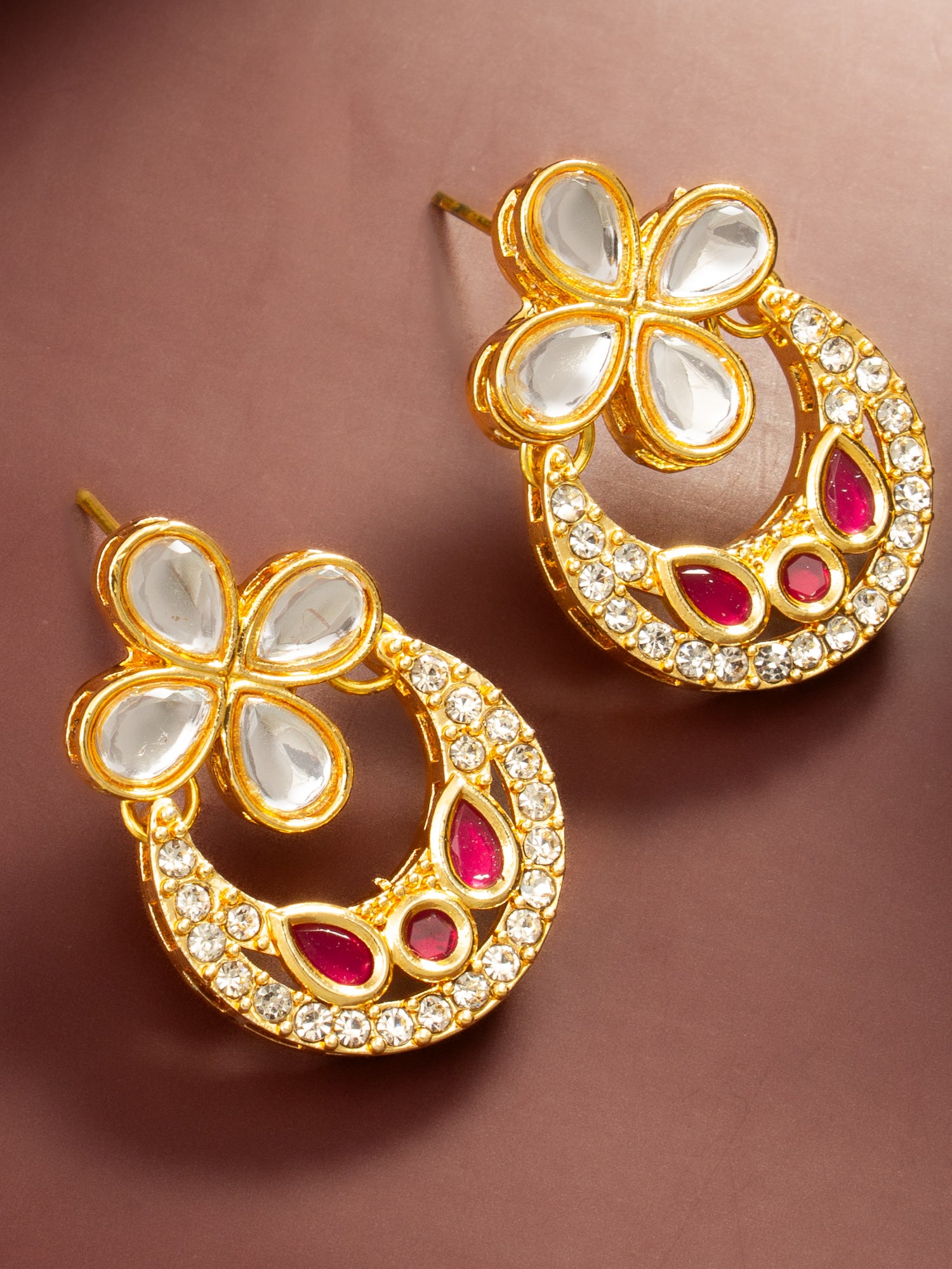 Aadita Ruby Red Accent Chandbali Earrings