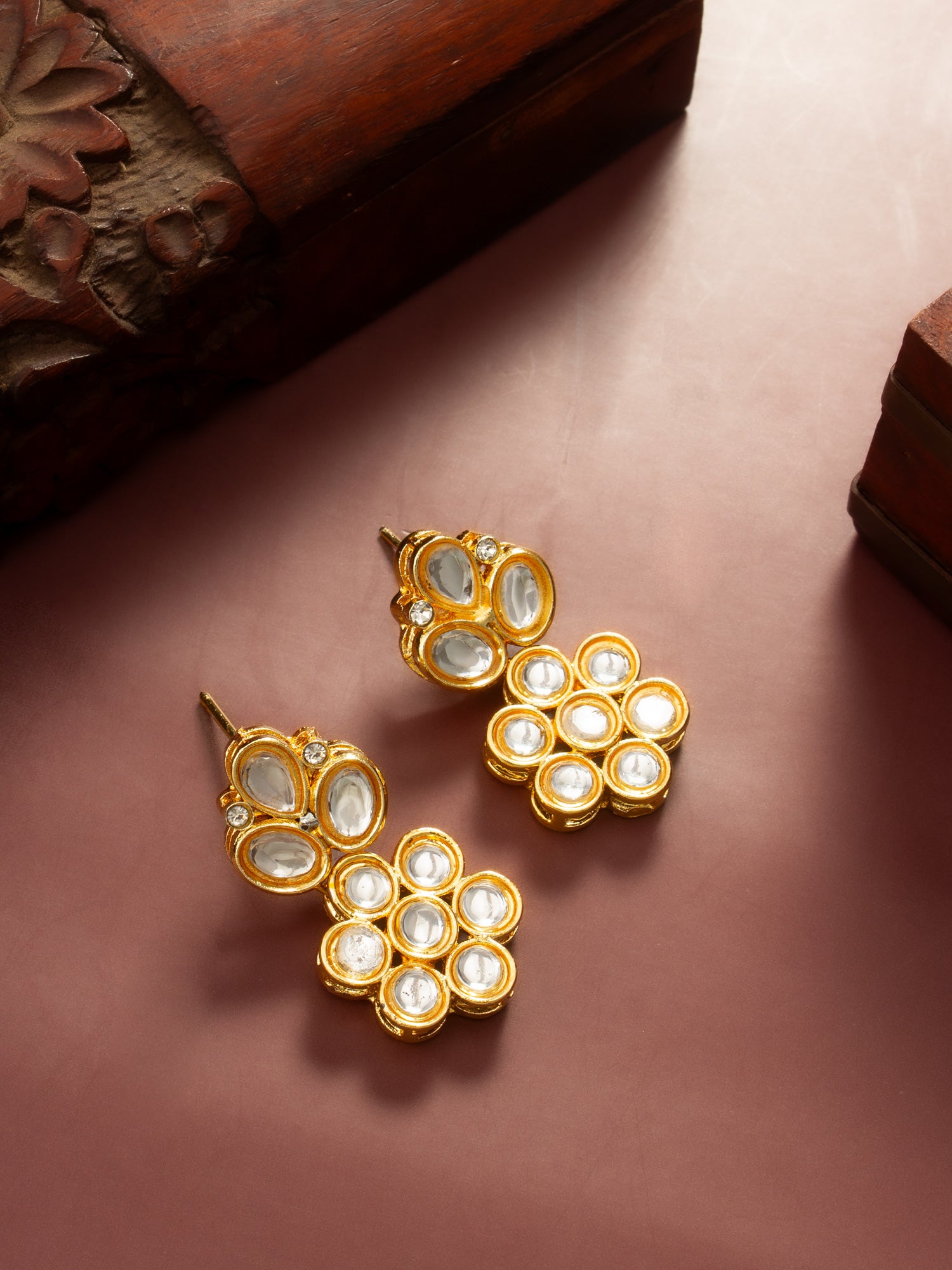 Aadita Gold Plated Floral Kundan Stud Earrings