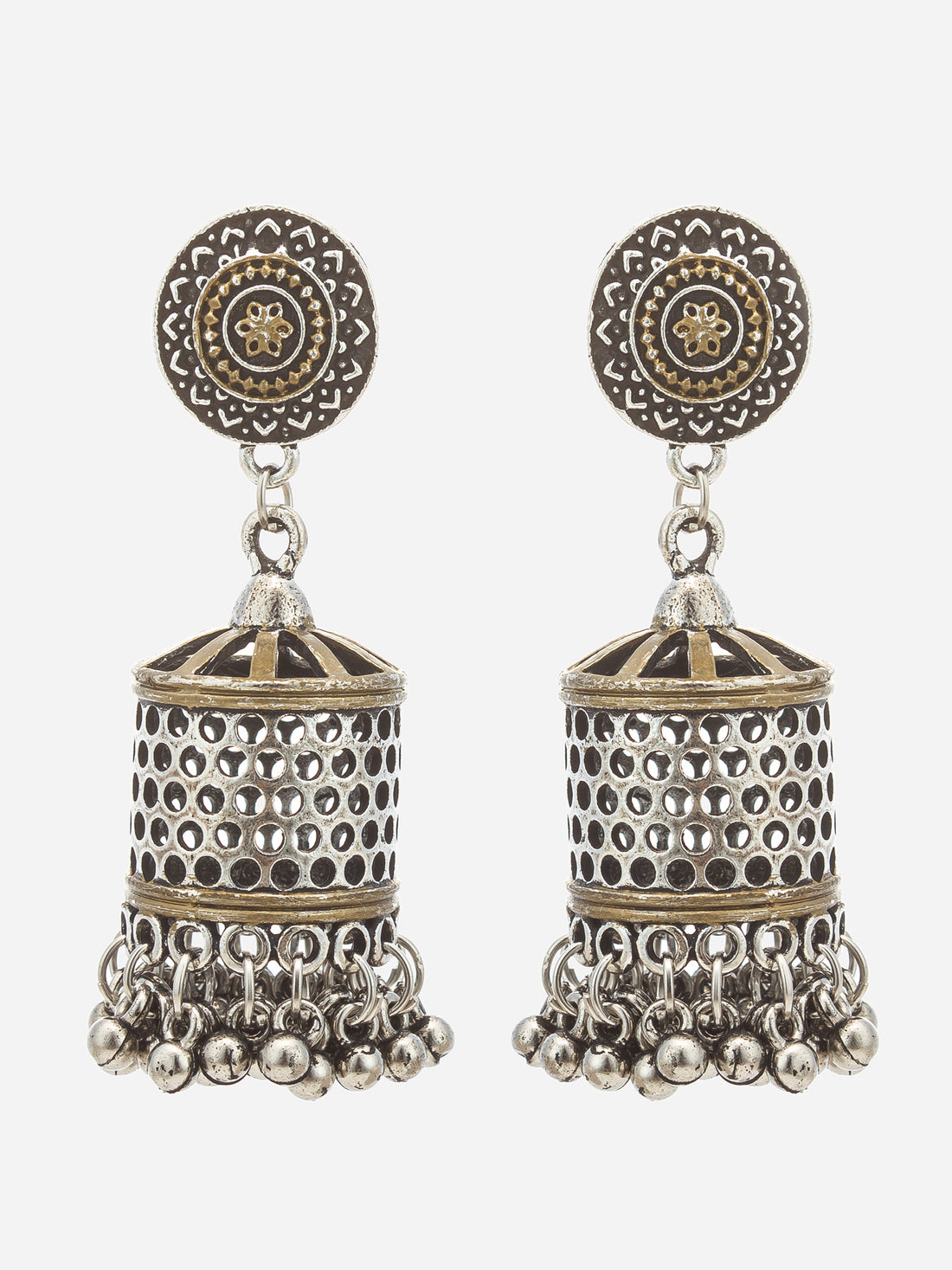 Oxidized Perforated Jhumka Earrings For Navratri Festive