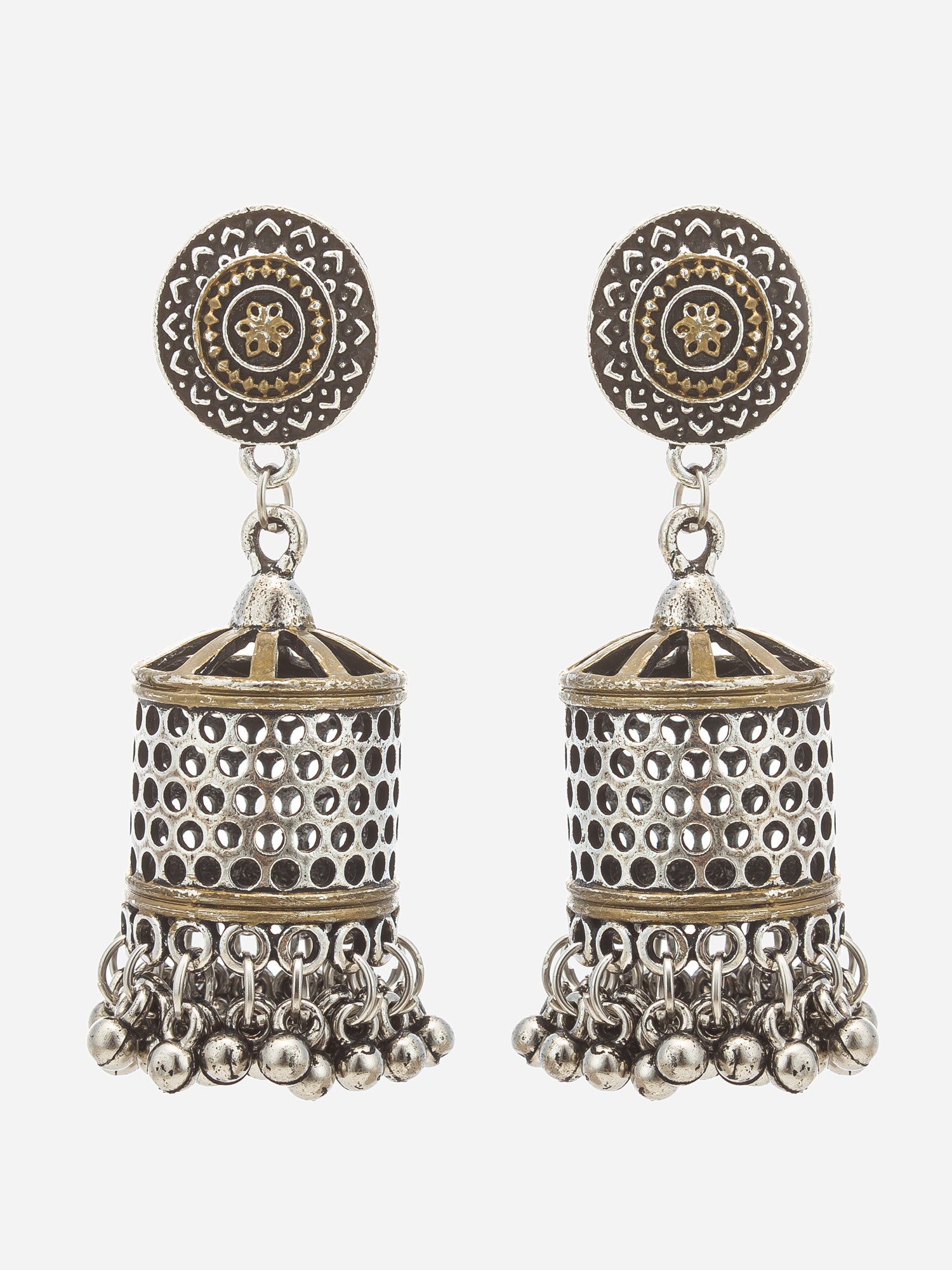 Oxidized Perforated Jhumka Earrings For Navratri Festive