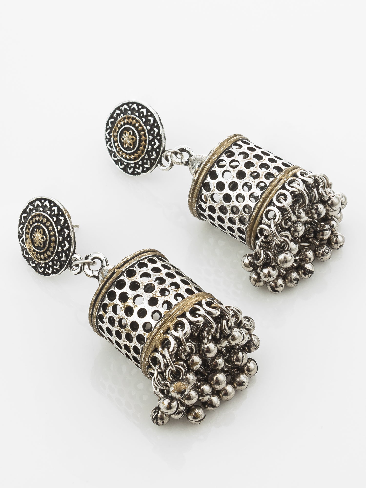 Oxidized Perforated Jhumka Earrings For Navratri Festive