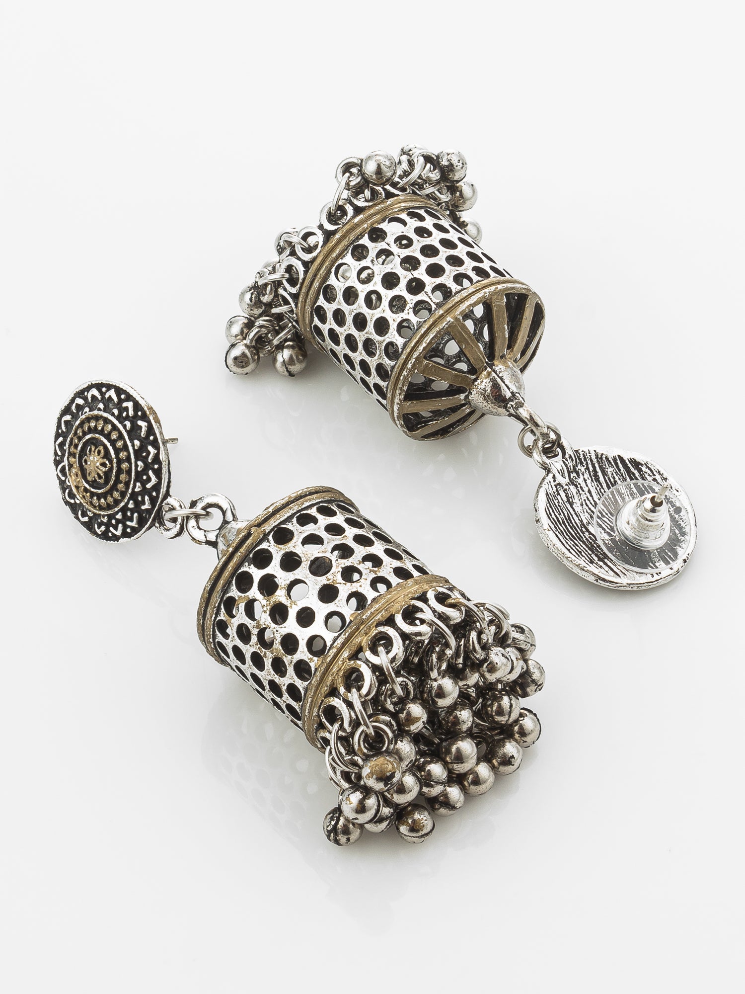 Oxidized Perforated Jhumka Earrings For Navratri Festive