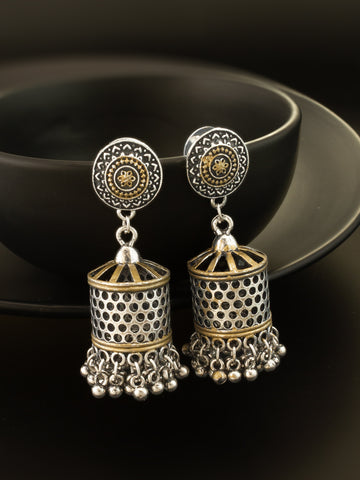 Oxidized Perforated Jhumka Earrings For Navratri Festive