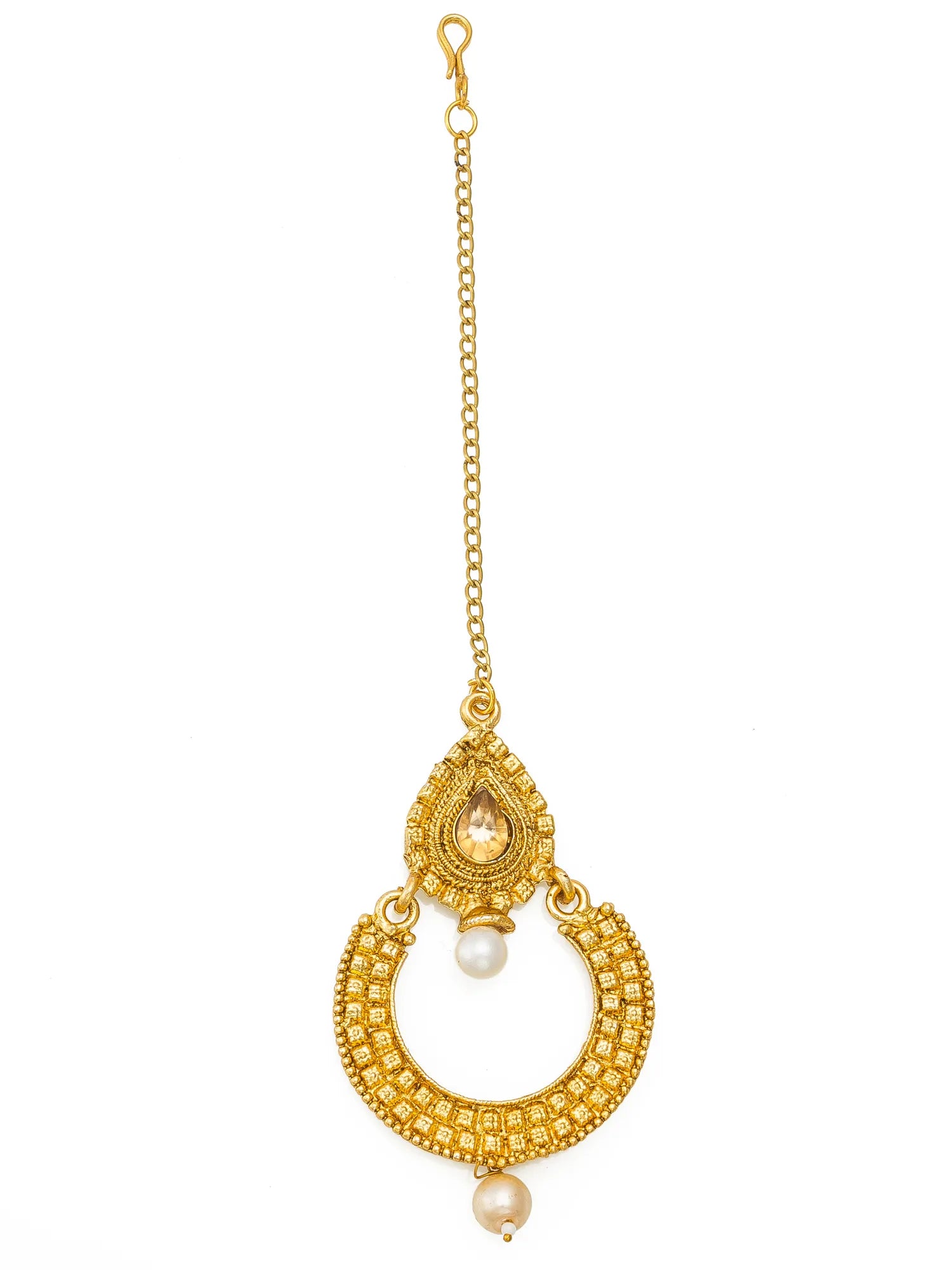 Gold pendant with pearls on a white background