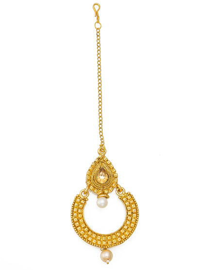 Gold pendant with pearls on a white background