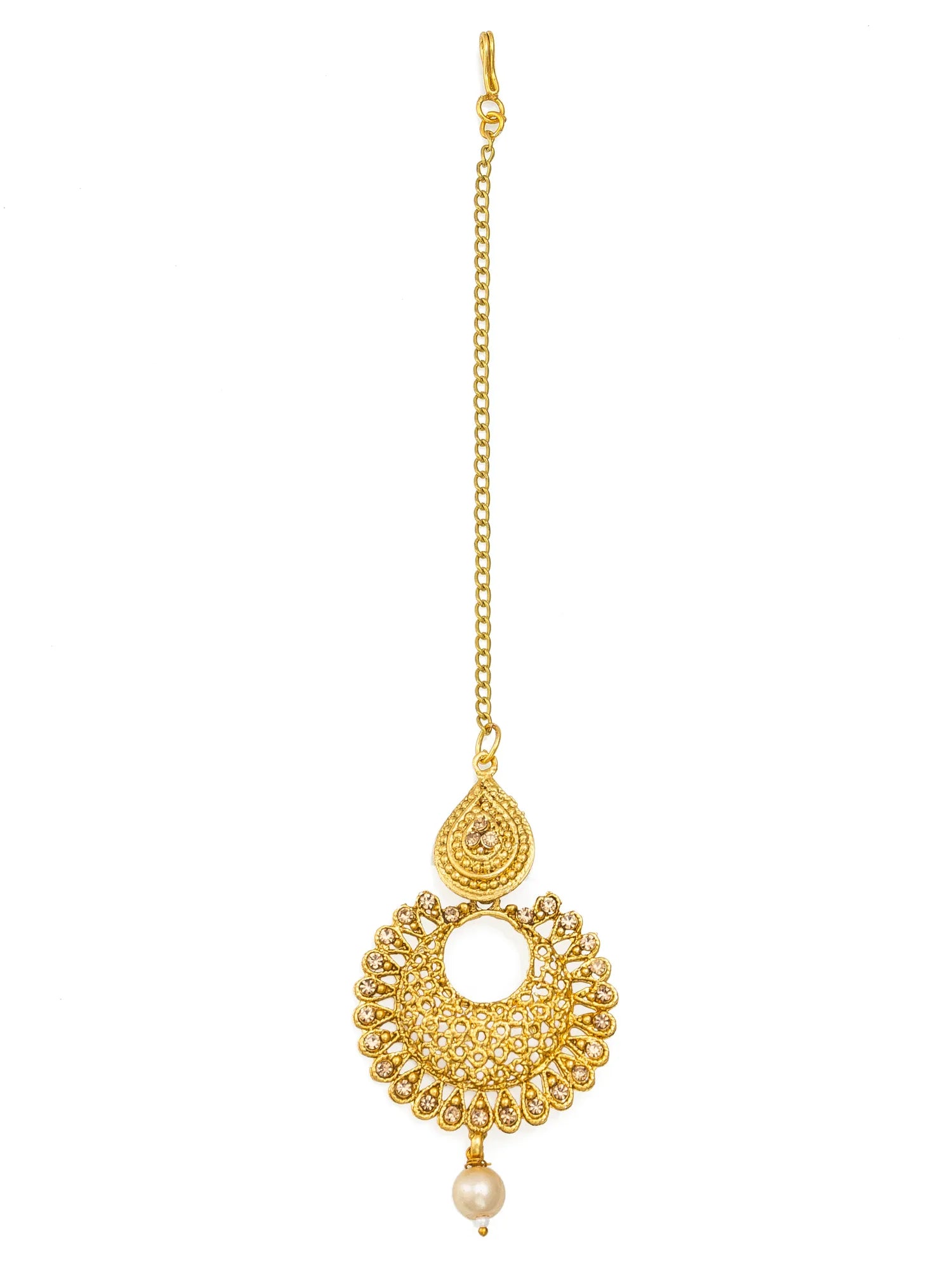 Gold necklace with a pendant on a white background