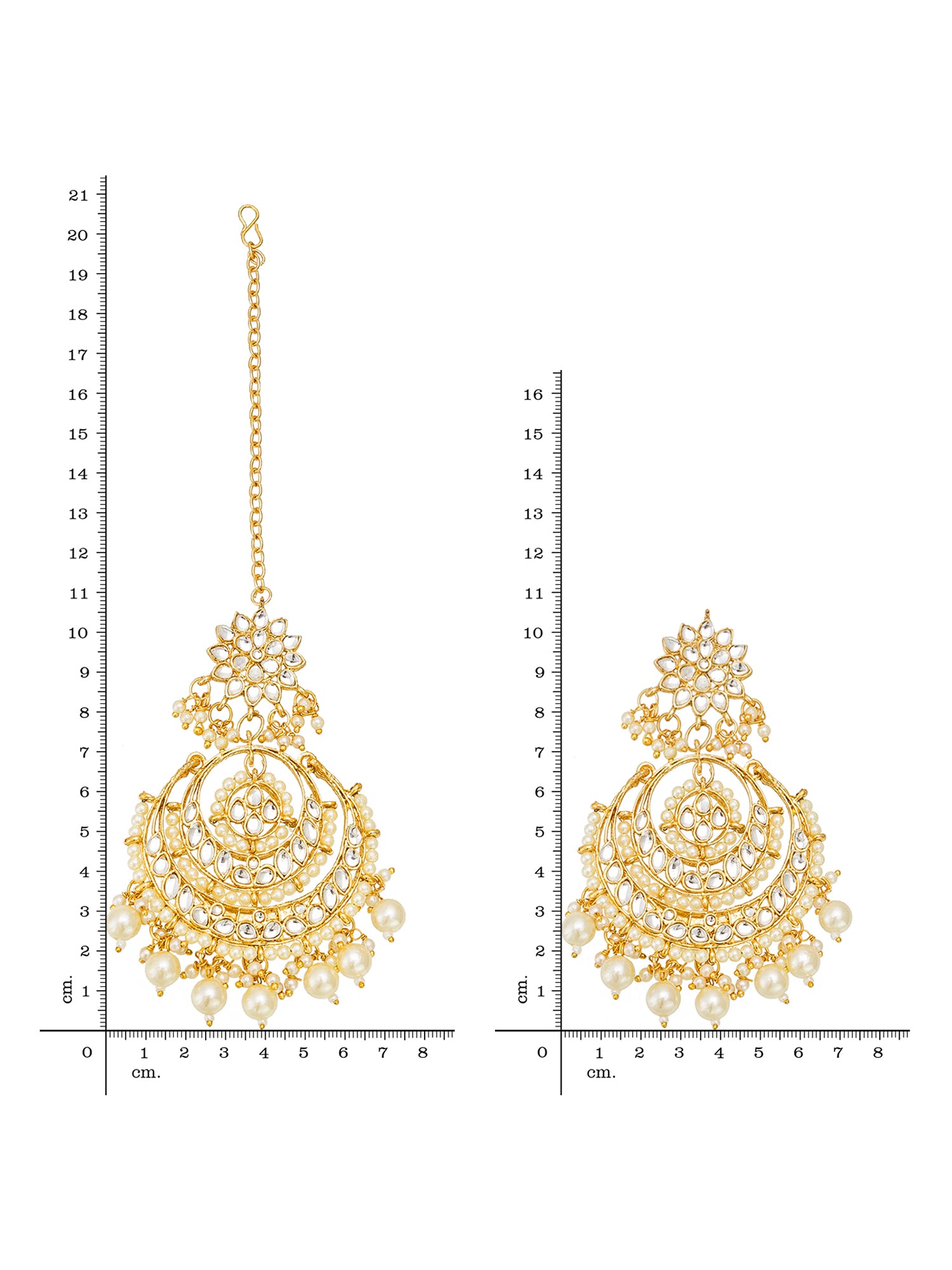 Aadita Gold Plated White Stone and Pearl Chandbali Maang Tikka with Earrings Set
