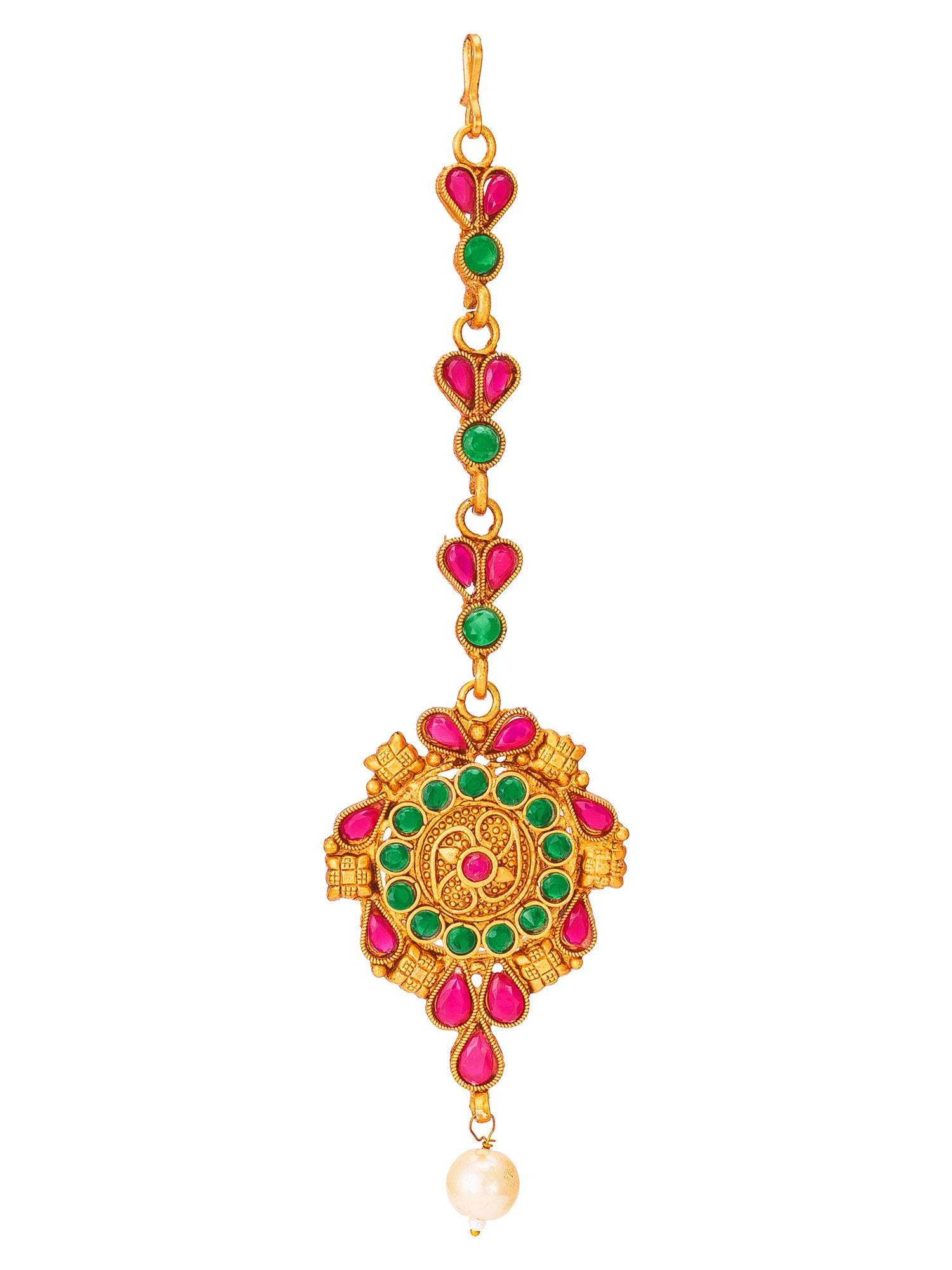 Aadita Gold Plated Ethnic Round Concentric Stone Studded Maang Tikka