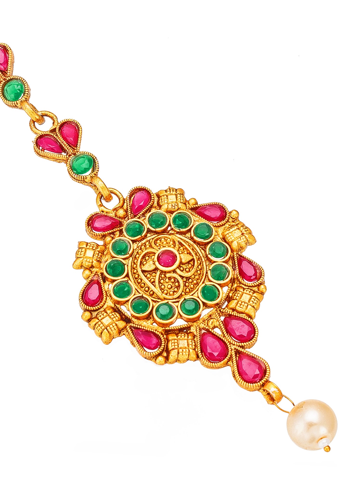 Aadita Gold Plated Ethnic Round Concentric Stone Studded Maang Tikka