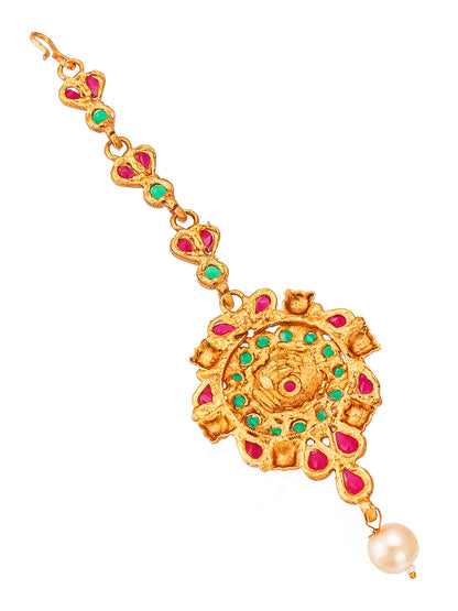 Aadita Gold Plated Ethnic Round Concentric Stone Studded Maang Tikka