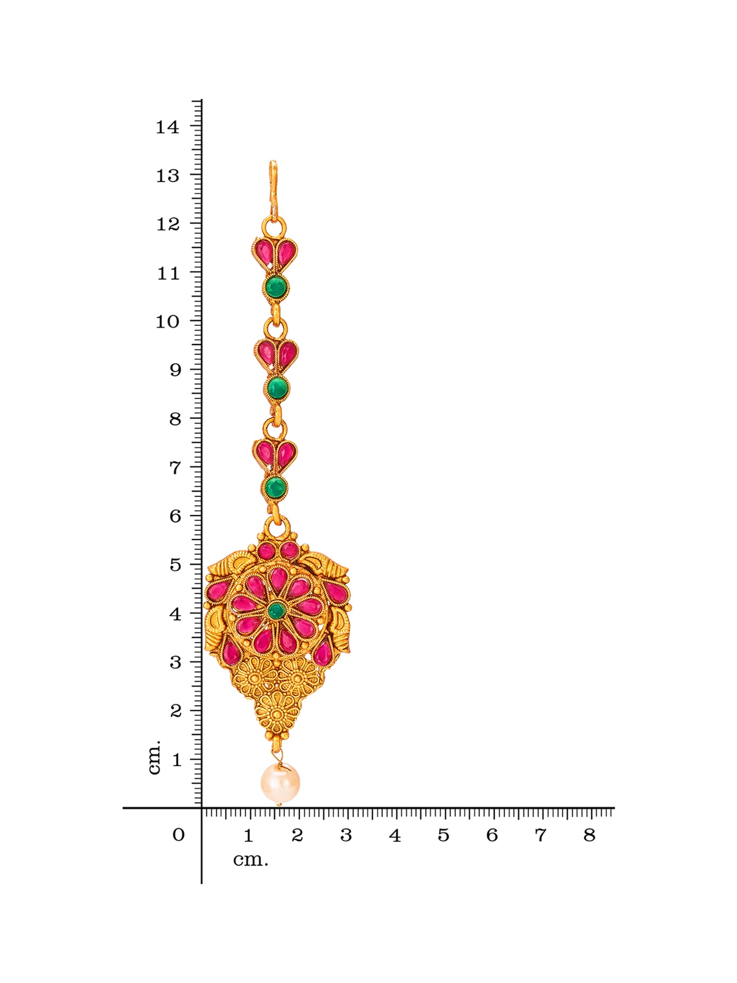 Aadita Gold Plated Pink and Green Stone Studded Floral Maang Tikka