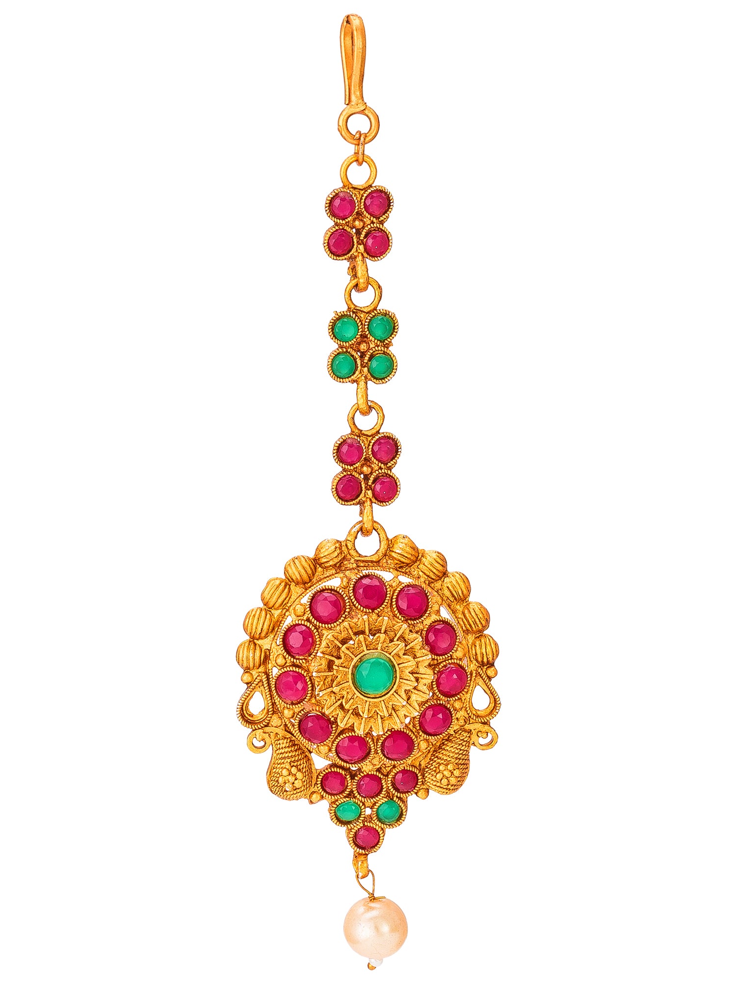 Aadita Ethnic Gold Plated Round Maang Tikka with Multi-Color Stones