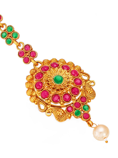 Aadita Ethnic Gold Plated Round Maang Tikka with Multi-Color Stones