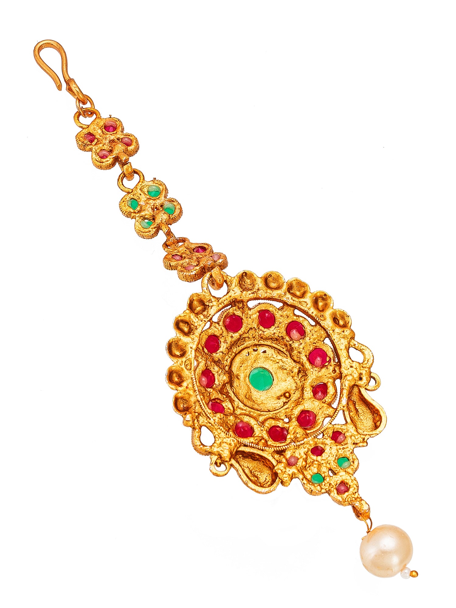 Aadita Ethnic Gold Plated Round Maang Tikka with Multi-Color Stones