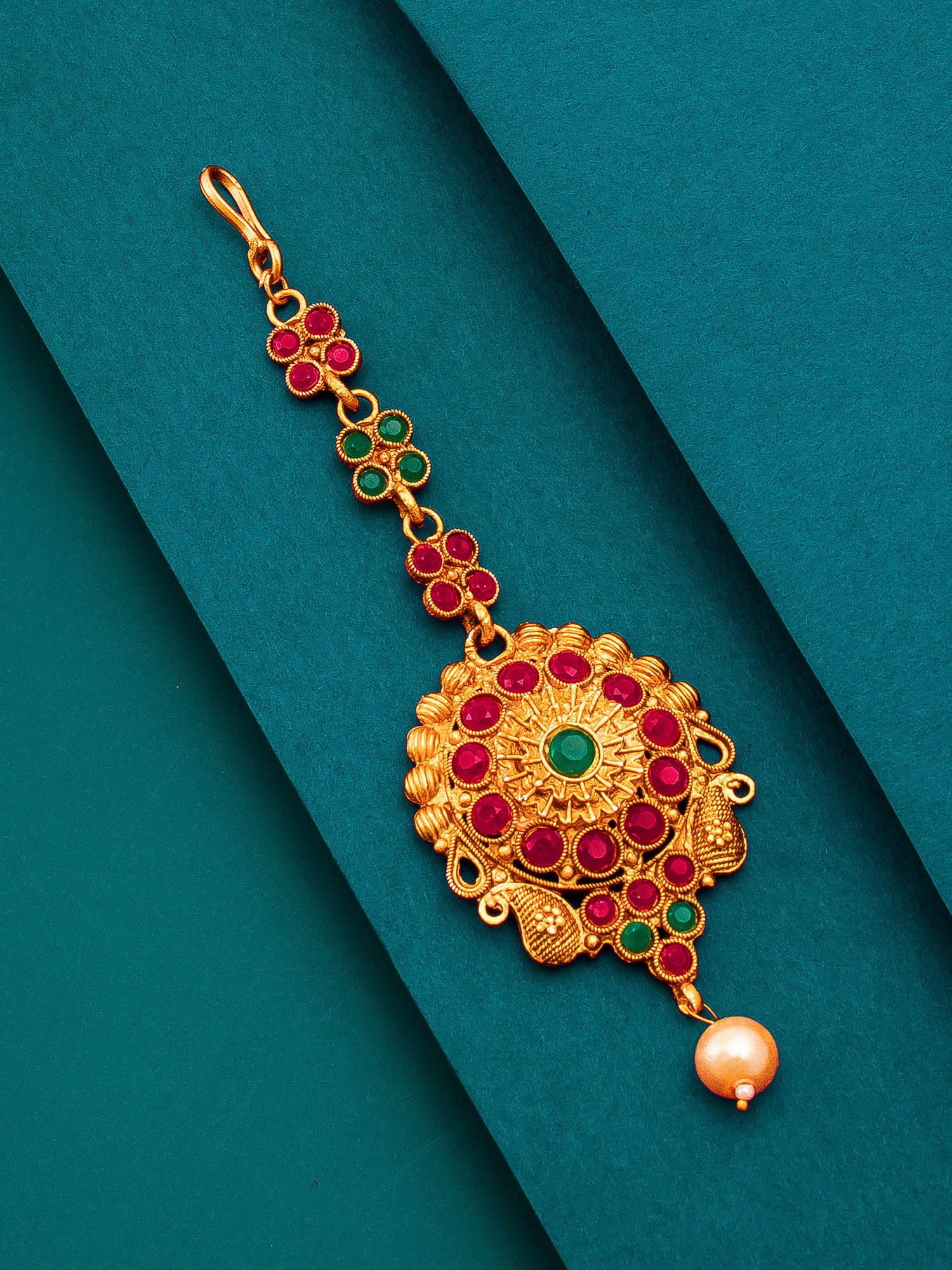 Aadita Ethnic Gold Plated Round Maang Tikka with Multi-Color Stones