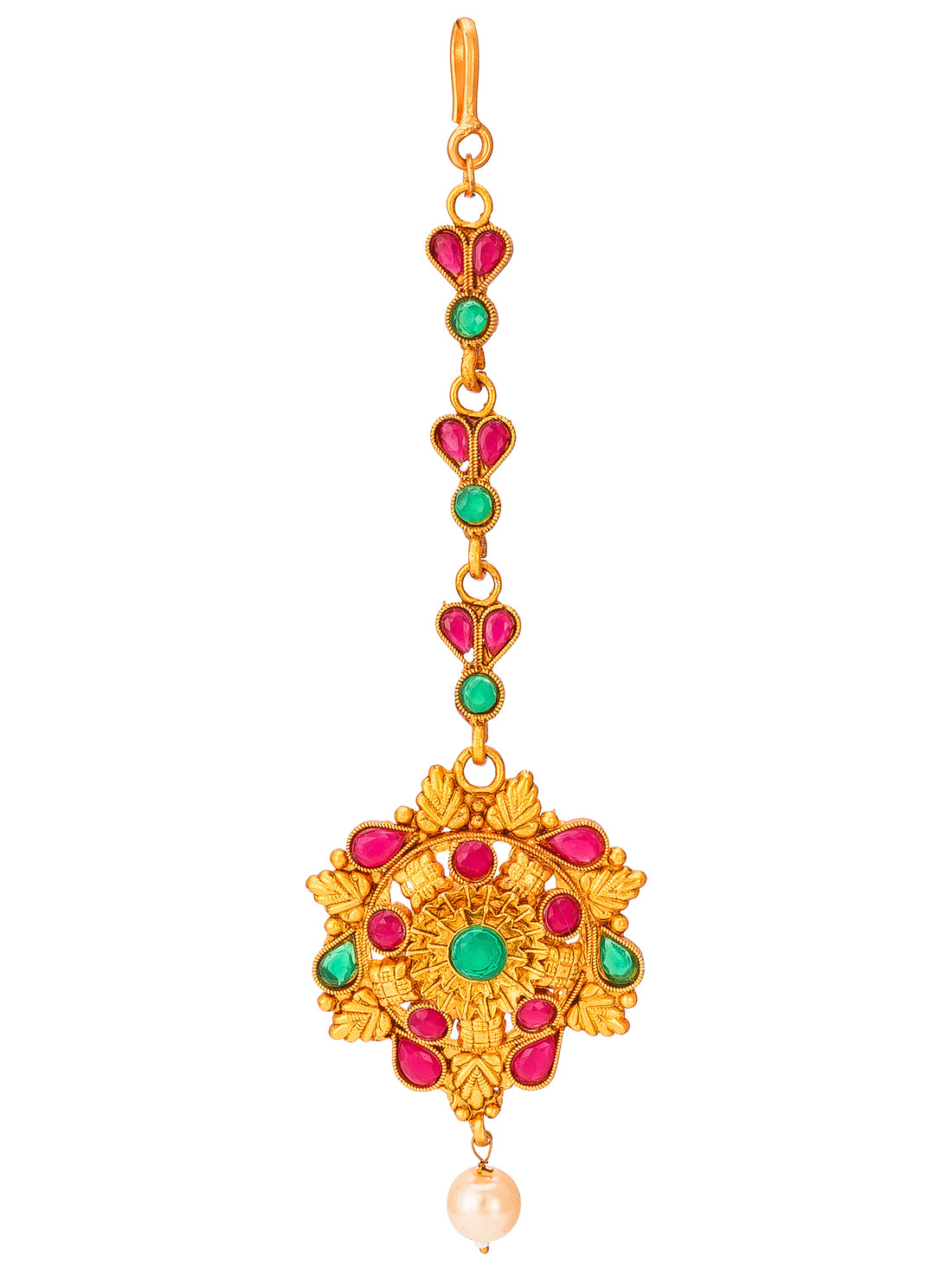 Gold Plated Heart Motif Maang Tikka with Stones