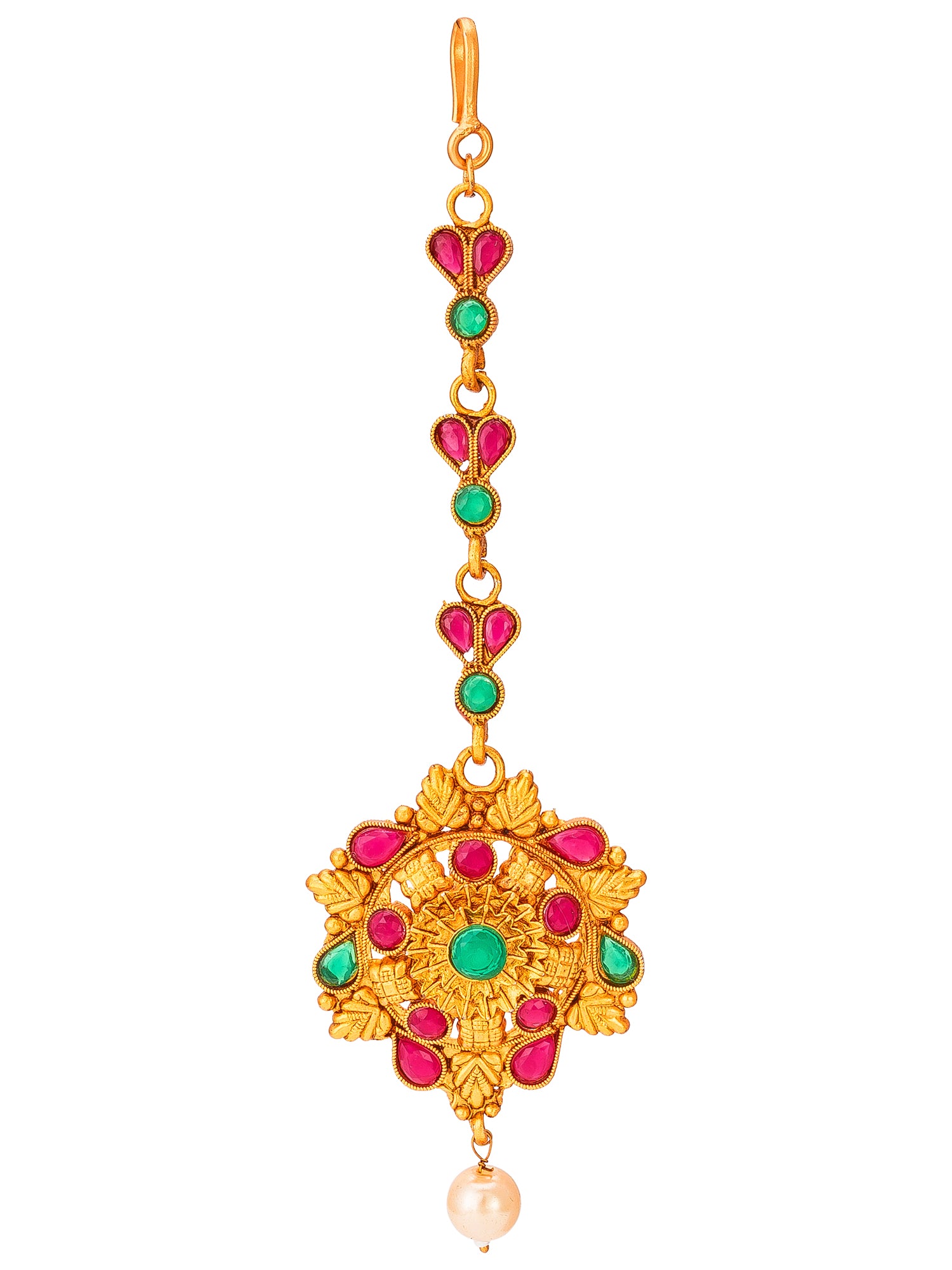 Aadita Handcrafted Gold Plated Heart Motif Maang Tikka with Stones