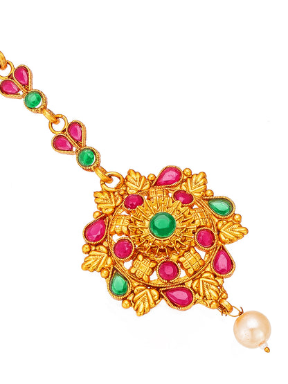Aadita Handcrafted Gold Plated Heart Motif Maang Tikka with Stones