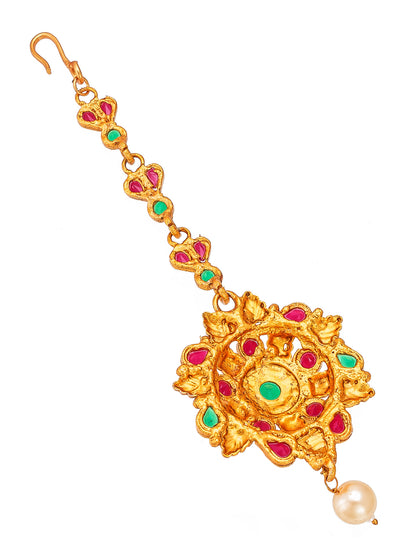 Aadita Handcrafted Gold Plated Heart Motif Maang Tikka with Stones