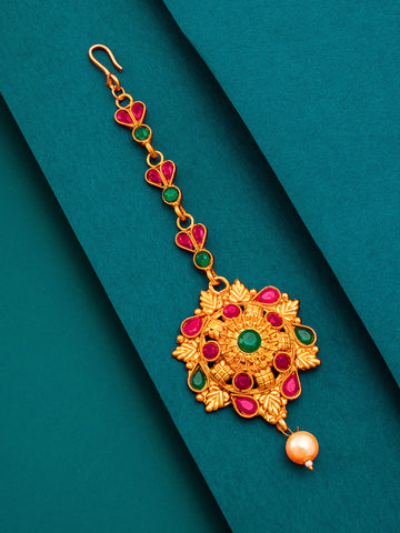 Aadita Handcrafted Gold Plated Heart Motif Maang Tikka with Stones