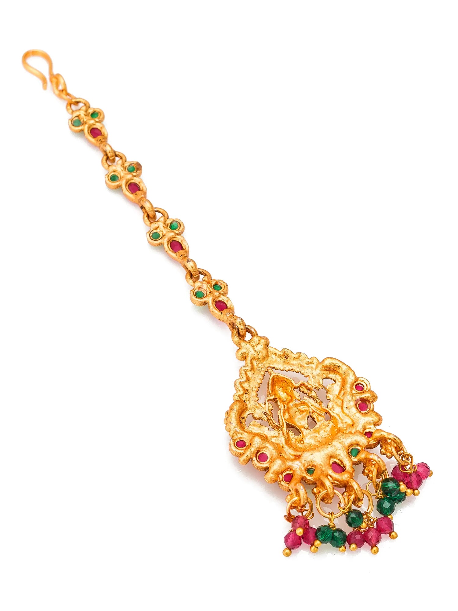 Gold bracelet with colorful gemstones on a white background