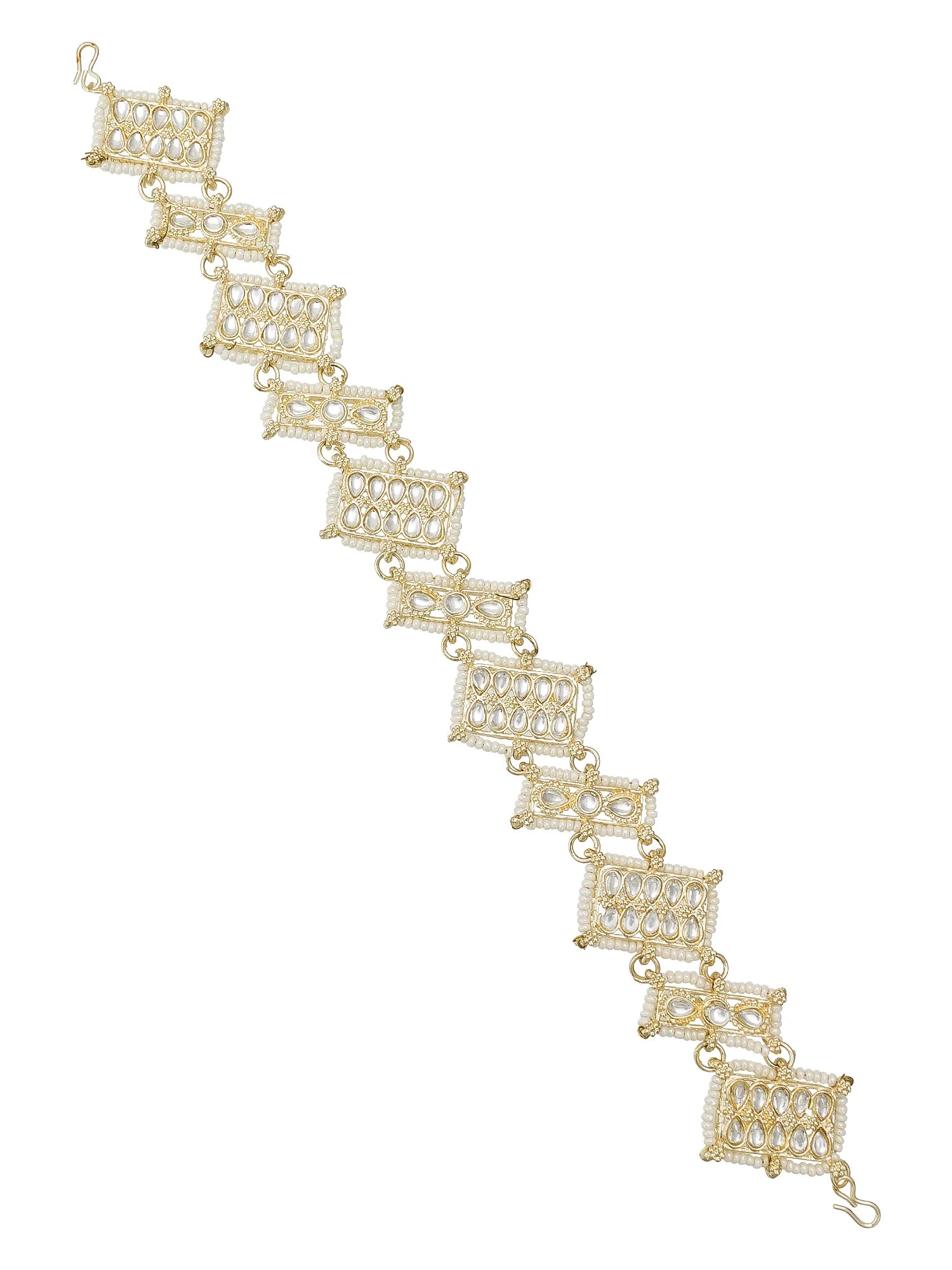 Gold bracelet with geometric design on a white background