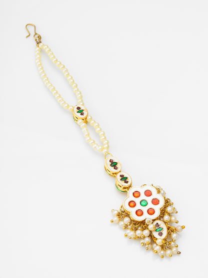 Aadita Traditional Kundan Pearl Maang Tikka for Women and Girls