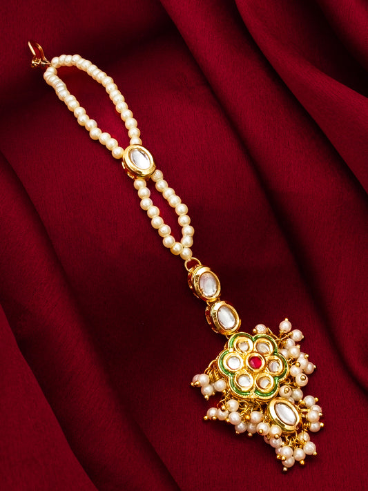 Aadita Traditional Kundan Pearl Maang Tikka for Women and Girls