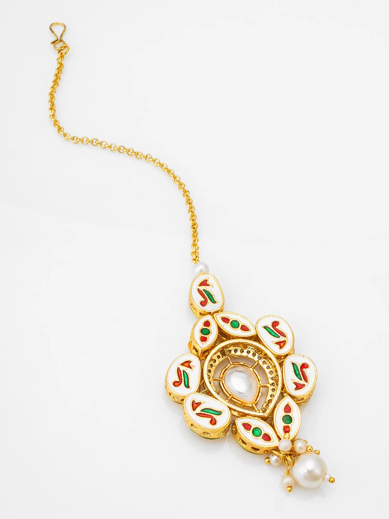 Decorative pendant with gold chain on a white background